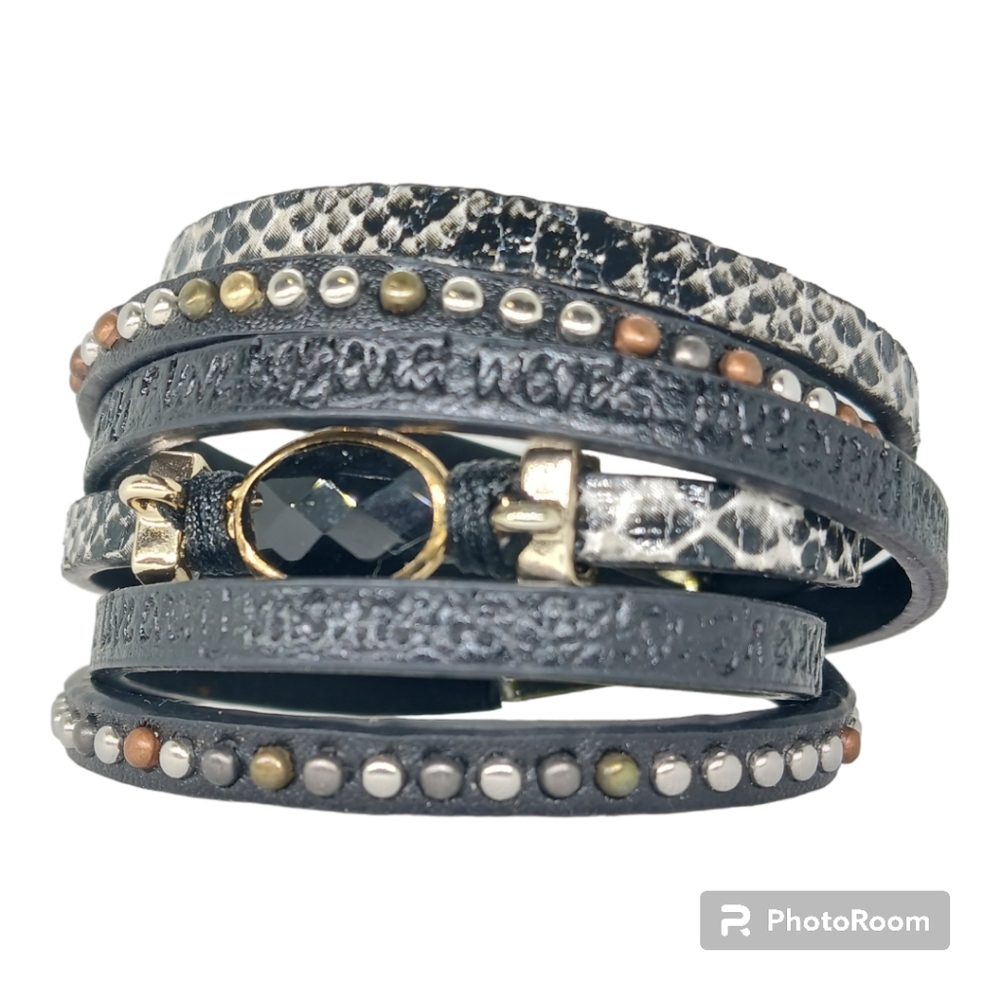 Plus-Size Available! Snake skin leather wrap bracelet with magnetic clasp